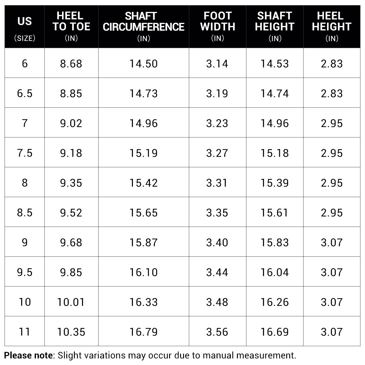 Size guide for Audrey Knee-High Boots