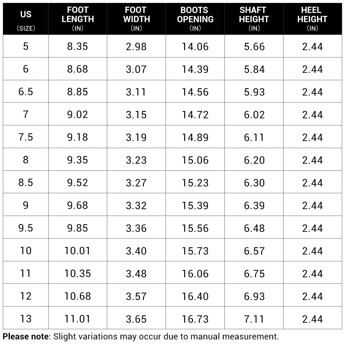 Size guide for Maren Harness Ankle Boots