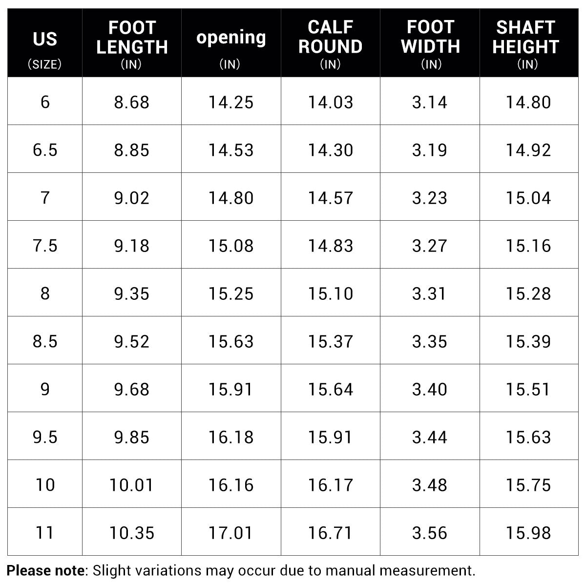 Size guide for Blair Square-Toe Knee-High Boots