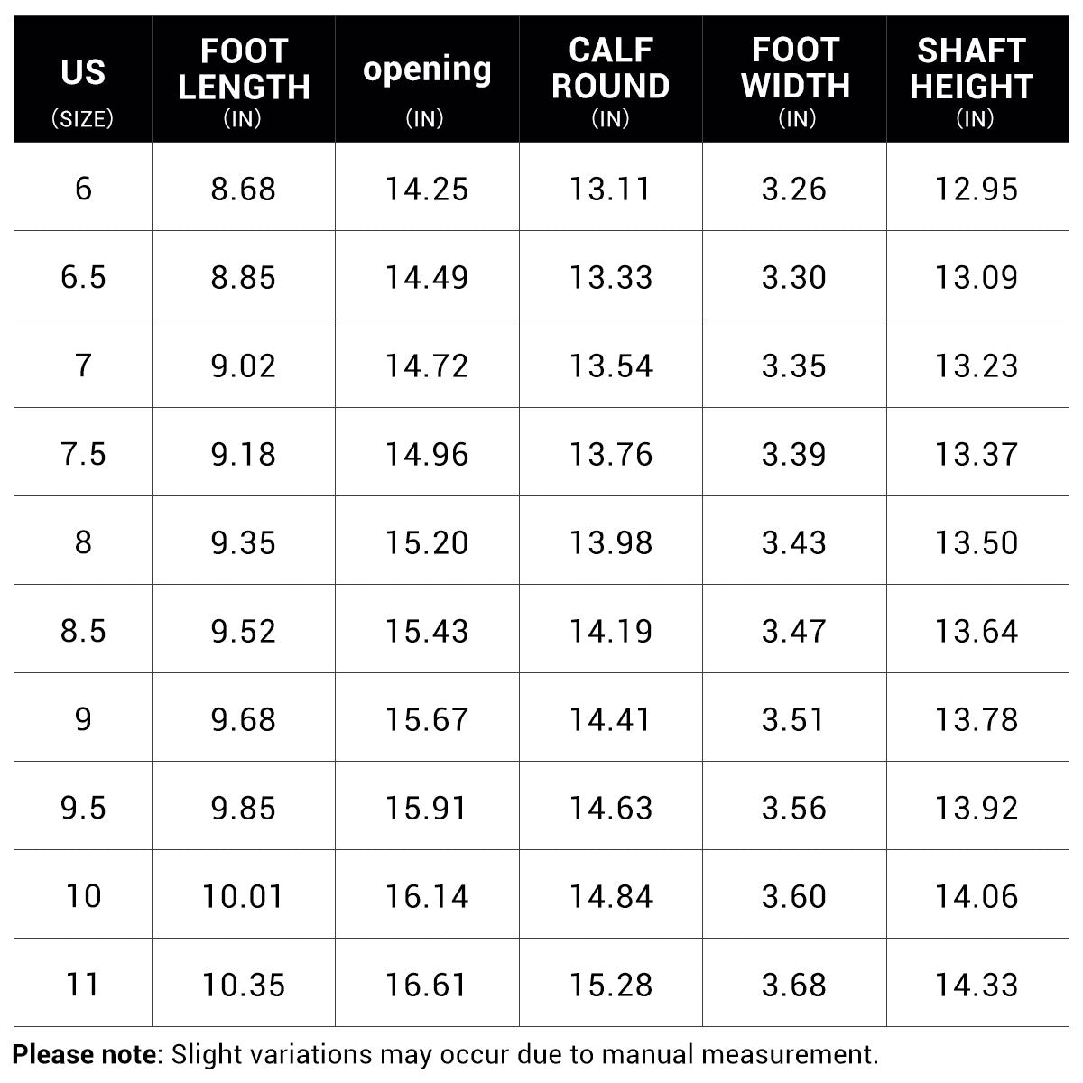 Size guide for Zaria Classic Cutout Knee-High Boots