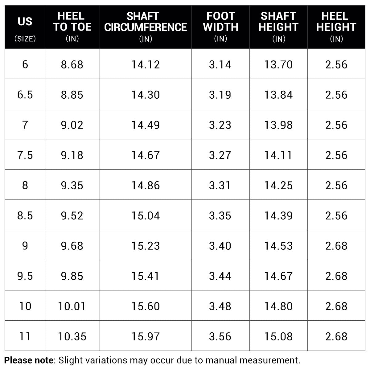 Size guide for Briar Moto Knee-High Boots