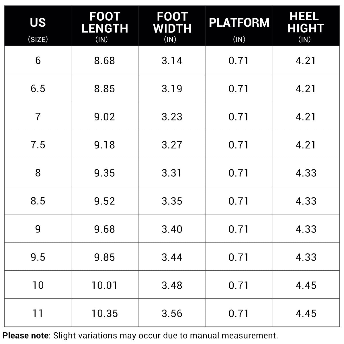 Size guide for Serena Peep-Toe Platform Pumps